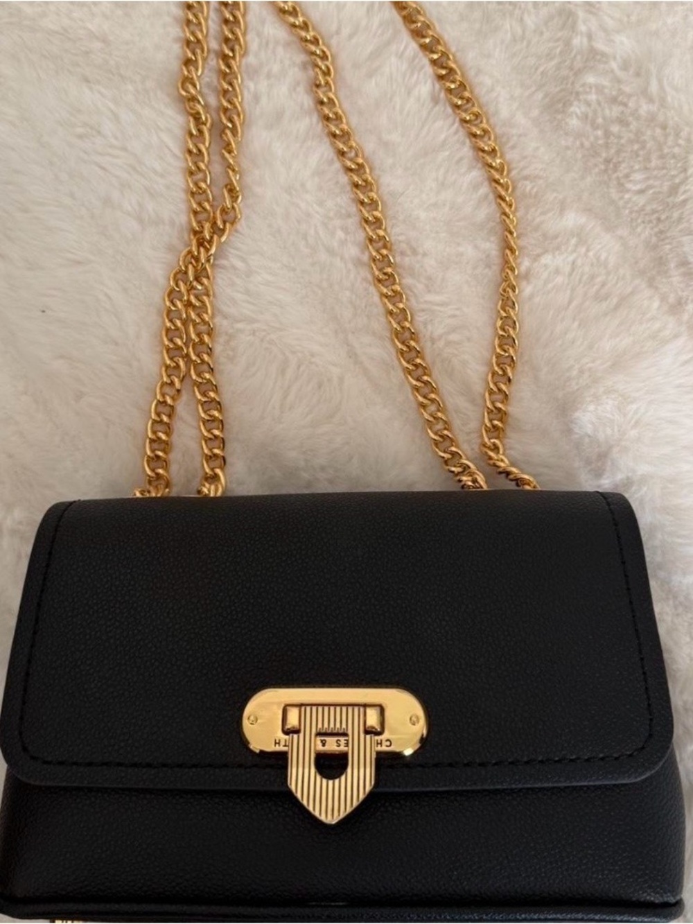Charles & Keith Black Crossbody Bag with Gold Chain
